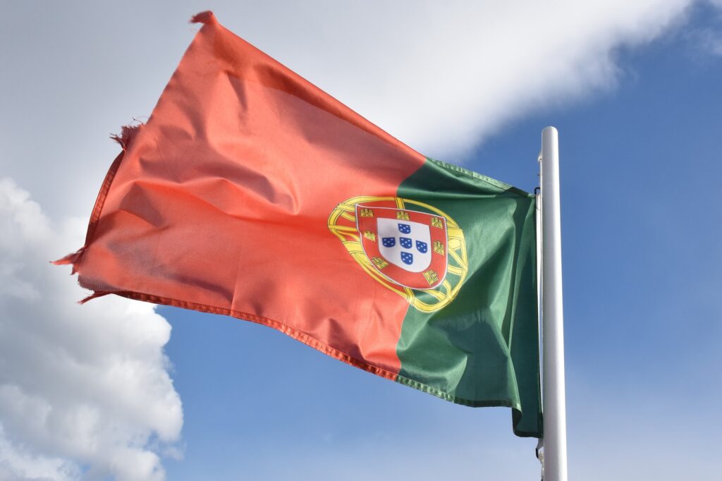 Low angle view of Portuguese flag